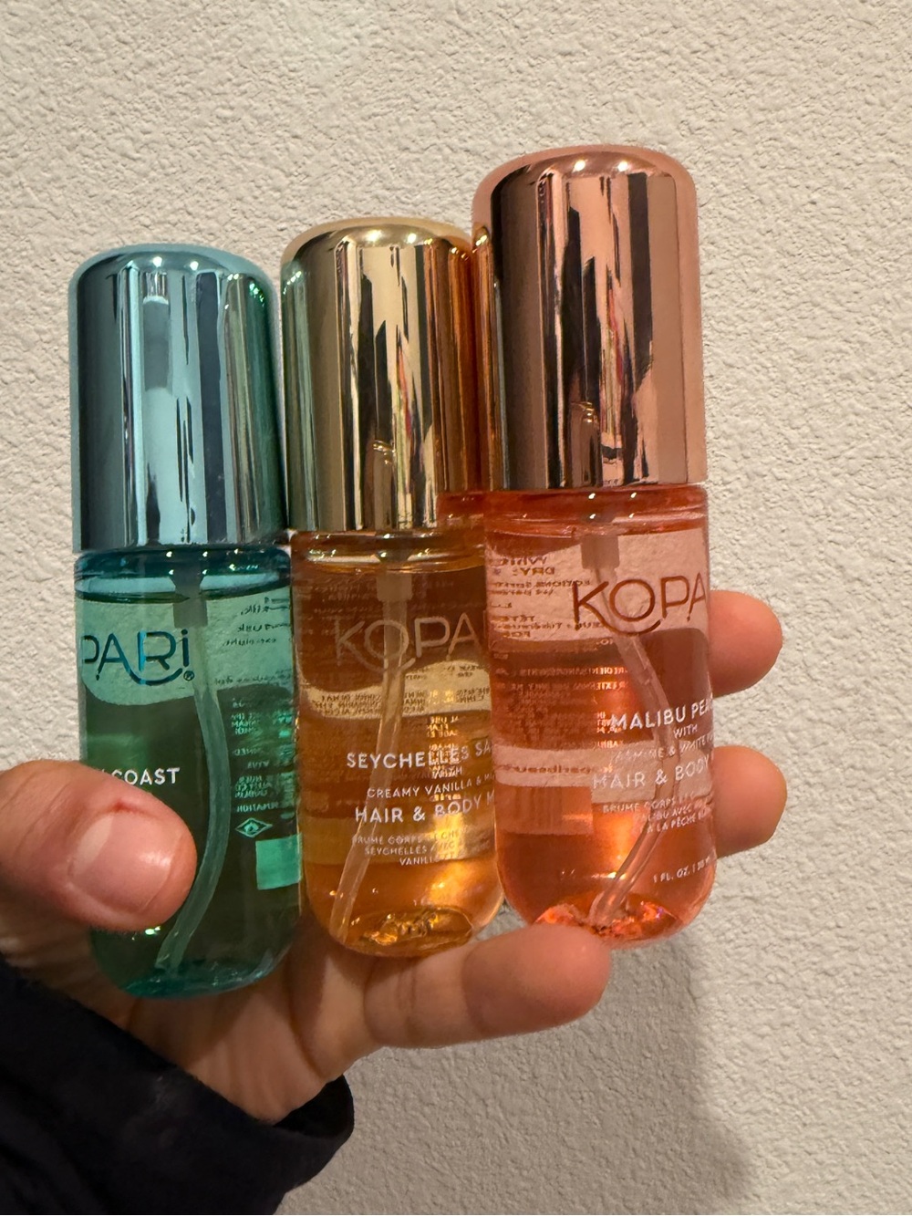 Kopari Travel Hair & Body Oil Trio - Teal, Gold, Rose